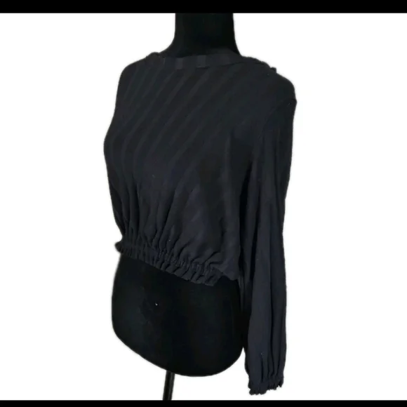 We The Free Womens Black Cropped Ribbed Knit Long Sleeve Top S - Picture 4 of 13
